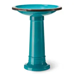 Glitzhome&reg; 21.5" Faux Ceramic Tall Pedestal Birdbath Turquoise
