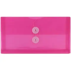 JAM Paper #10 Plastic Envelopes with Button & String Tie Closure, 12ct. Fuchsia Pink
