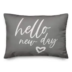 20" Hello New Day Throw Pillow Gray