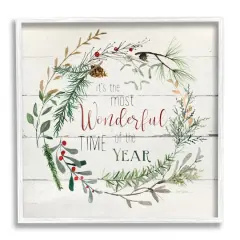 Stupell Industries Most Wonderful Time of Year Wreath Framed Giclee Art White