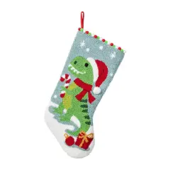 Glitzhome&reg; 21"L Hooked Christmas Dinosaur Stocking