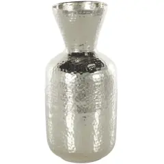 13" Silver Aluminum Metal Hammered Vase with Cone Shaped Opening