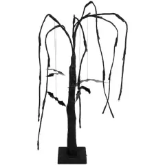 24" LED Lighted Black Glittered Halloween Willow Tree with Bats