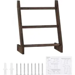 3-Tier Rustic Wood Farmhouse Wall Hanging Ladder Towel Rack Brown