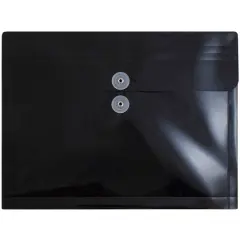 JAM Paper Letter Booklet Plastic Envelopes with Button & String Tie Closure, 12ct. Black