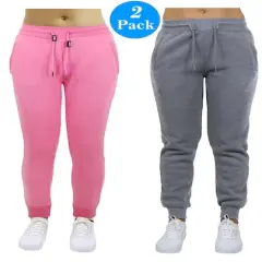 Galaxy by Harvic Women&rsquo;s Slim Fit Heavyweight Fleece-Lined Joggers 2 Pack Pink/Heather Gray