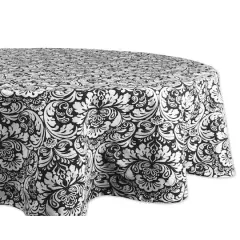 DII&reg; 70" Round Black Damask Tablecloth