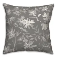Delicate Floral Print Throw Pillow Gray