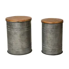 Glitzhome&reg; Farmhouse Metal & Wood Storage Seat Stool Set