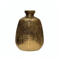 Hello Honey&reg; 10" Gold Textured Terracotta Vase with Lines