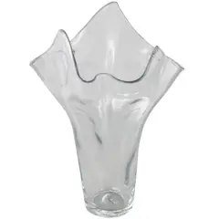 Clear Tulip-Inspired Glass Vase with Wavy Opening