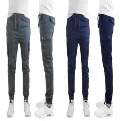 Galaxy by Harvic Slim Fit Cotton Stretch Twill Men's Cargo Joggers 2 Pack Navy/Grey