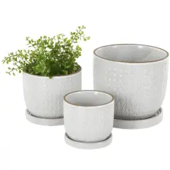 White Abstract Circle Pattern Ceramic Planter Set