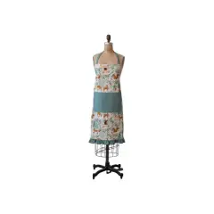 Hello Honey&reg; Multicolor Cotton Printed Apron with Woodland Flora & Fauna Pattern, Pockets & Ruffle