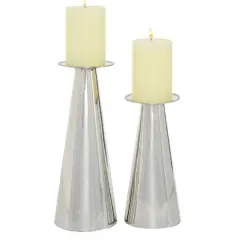 Silver Stainless Steel Glam Cone Candle Holder Set