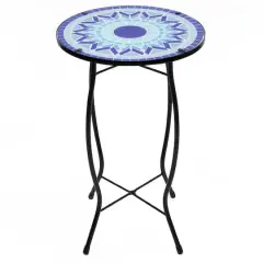 19" Blue Sun Mosaic Glass Patio Side Table