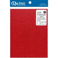 PA Paper&trade; Accents 4.25" x 5.5" Red Glitter Cards & Envelopes, 12ct.