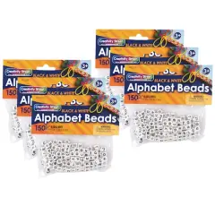 Creativity Street&reg; 6mm Black & White Alphabet Beads, 6 Packs of 150