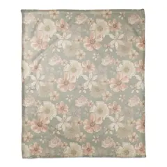 Watercolor Florals Coral Fleece Blanket Green