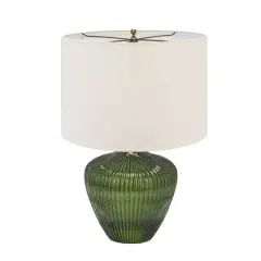 Hello Honey&reg; 2ft. Green Glass Table Lamp with White Drum Shade