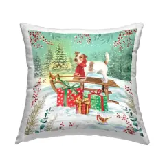 Stupell Industries Festive Puppy Gift Sleigh Decorative Printed Throw Pillow
