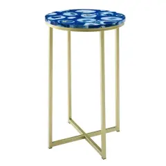Walker Edison 16" Faux Stone Round Glam Side Table Faux Blue Agate/Gold