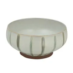 Hello Honey&reg; 10" Cream & Green Reactive Glaze Stripes Hand-Painted Stoneware Bowl