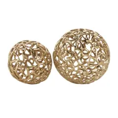Open Lattice Work Aluminum Decorative Ball Orbs & Vase Filler Set Gold