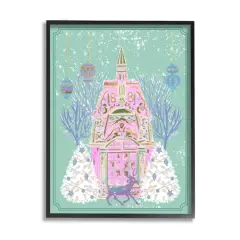 Stupell Industries Pastel Holiday Snowy Architecture Framed Giclee Art Black