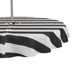 Black Cabana Stripe Print Outdoor Tablecloth with Zipper, 60" Round