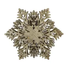 8.5" Lighted Brown Wooden Snowflake Christmas Tree Topper, Clear Lights