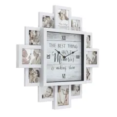 White Farmhouse Shabby-Chic "Memories" Picture Frame Wall Collage Clock