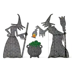 Glitzhome&reg; Set of 3 Lighted Halloween 2.5D Witches with Cauldron Outdoor Decor