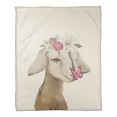 50" x 60" Cute Baby Goat with Butterfly & Flowers Coral Fleece Blanket