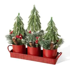 Glitzhome&reg; 21" Christmas Metal Potted Triple Trees Centerpiece