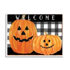 Stupell Industries Halloween Welcome Happy Pumpkins with White Frame Wall Accent