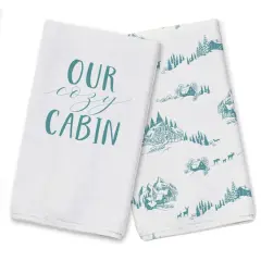 Snowy Town Teal Tea Towels - Set of 2