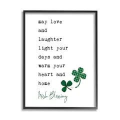 Stupell Industries Heart & Home Touching Irish Blessing Clover Motif Framed Giclee Art Black