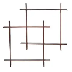 24" Wood Crosshatch Floating Shelves Wall Art Decor