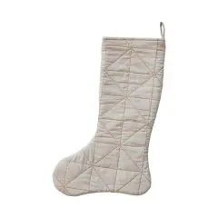 Hello Honey&reg; 20" Natural White Quilted Cotton & Linen Stocking with Metallic Gold Thread Embroidery