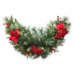 Glitzhome&reg; 3ft. Pre-Lit Pine, Poinsettia & Berries Christmas Swag