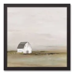 Barn In Fog 17.73" x 17.73" Black Framed Canvas