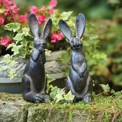 11.5" Brown Long Ear Rabbit Statues Set