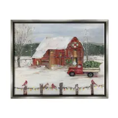 Stupell Industries Holiday Barn Winter Scene Framed Floater Canvas Wall Art Gray