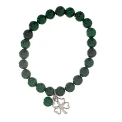 John Bead Malachite Natural Stone Stretch Bracelet with Clover Charm