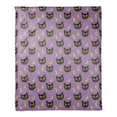 Cat Moon & Stars Pattern Fleece Blanket