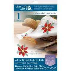 Leisure Arts&reg; Poinsettia Bread Basket Cloth Cover Stamped Embroidery Kit
