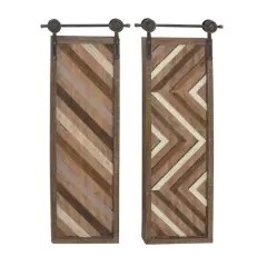 Set of 2 Brown Wood Farmhouse Abstract Wall Decor, 16" x 39"