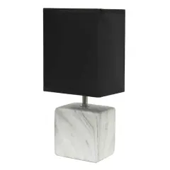 Simple Designs White Marbled Ceramic Table Lamp Black