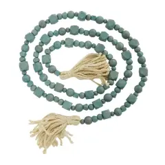 80" Geometric Wood Bead Garland with Tassels Blue Gray